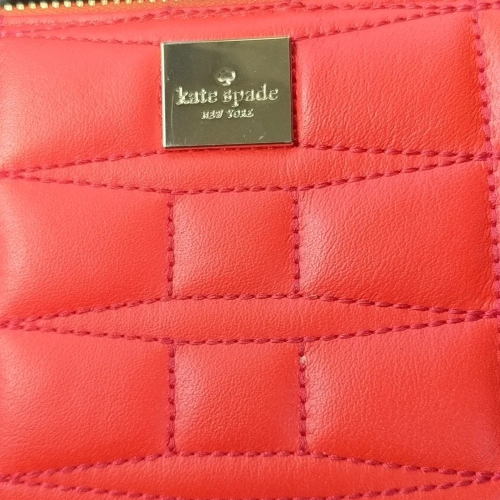Kate Spade cherry red lacey signature quilted leather Wallet flame - Picture 5 of 13